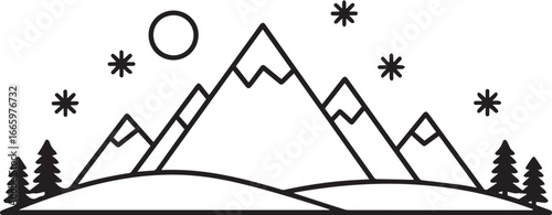 Snowy mountain landscape with pine trees and celestial bodies winter nature
