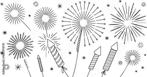 Festive fireworks and rockets exploding in celebration explosion
