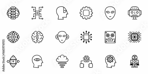 Futuristic AI technology icons showcasing artificial intelligence and robotics innovation for future concepts