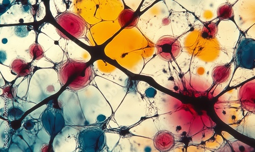 macro photograph of a microscope slide showing intricate molecular structures of different dyes and pigments, Generative AI