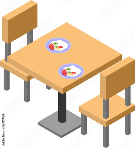 Food Court Isometric Icons – Street Food Stalls, Market Stands, and Dining Tables