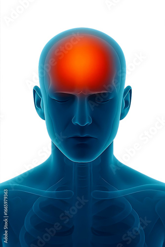 Male Head Anatomy with Intense Forehead Pain Illustration. illustration of a person with a headache