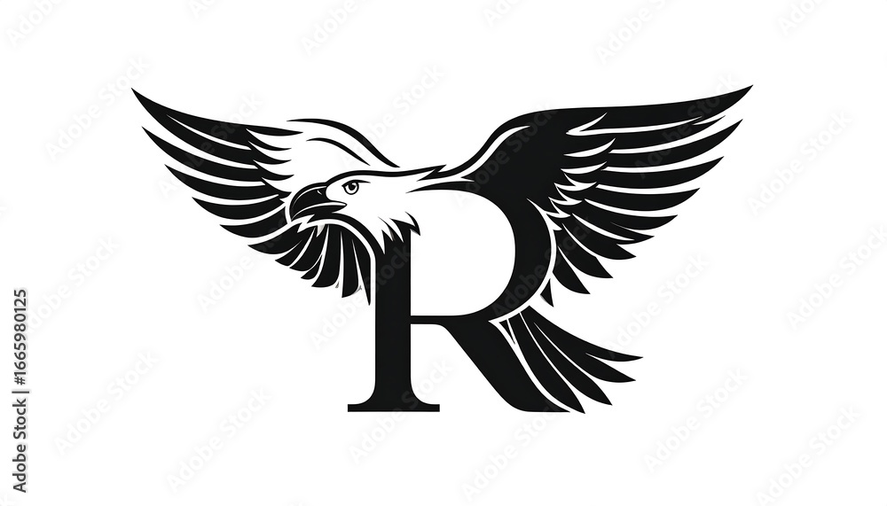 Obraz premium Monogram of a stylized eagle with the letter R