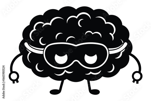 Cartoonish Brain with Sleep Mask on White Background Comic Character