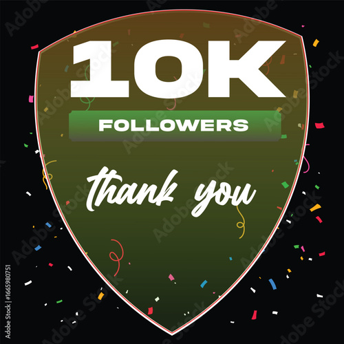 10K Followers Thank you Elegant poster with confetti in sheld vector design and isolated on black background. Vector illustration art EPS editable file seamless art followers celebration with confetti