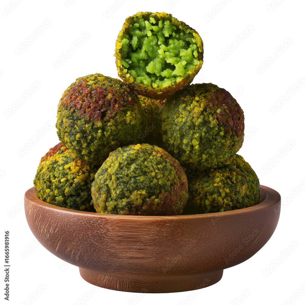 Obraz premium Taameya Egyptian falafel balls made from chickpeas or fava beans, isolated on white transparent background, concept of ethnic Arabic food