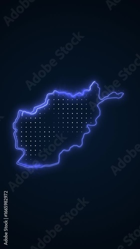 Vertical Neon Blue Afghanistan Map Borders Outline Loop Background