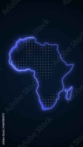 Vertical Neon Blue Africa Map Borders Outline Loop Background