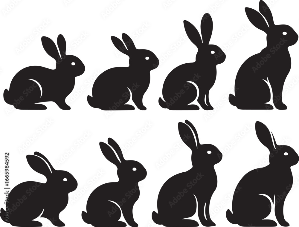 Fototapeta premium Cute Rabbit Silhouette Vector Set