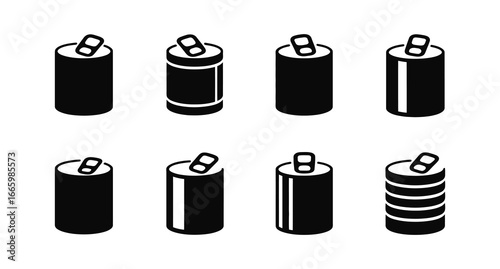 A black can with a ring top icon vector set