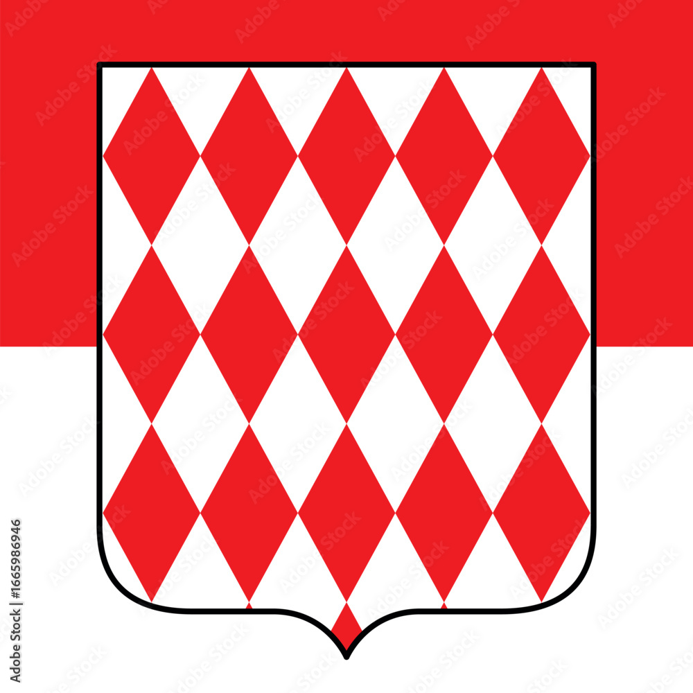Obraz premium Monaco Principality coat of arms on the Monaco flag, vector illustration