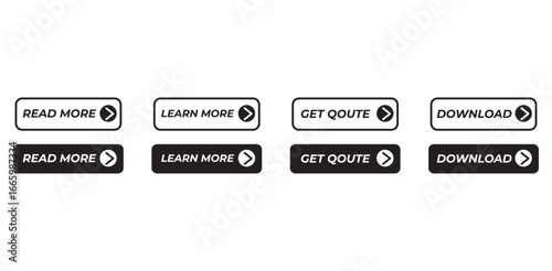 CTA button in black & white. Read more button with arrow vector icons. Read more button, Learn More button, Get Quote button, Download button,  Black Color, Website Icon. 01.eps
