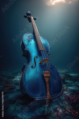 Submerged Violin in Blue Light