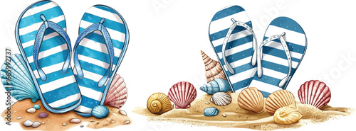 Summer Beach Scene with Sandals and Shells Graphic