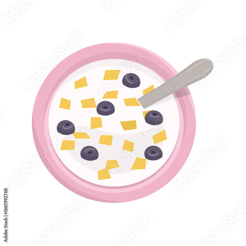 Baby porridge. Bowl of oatmeal. Bowl of cornflakes.