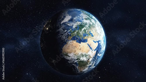 Planet Earth Rotating In Outer Space View Of Globe From Orbit Showing Continents Oceans And Natural Environment