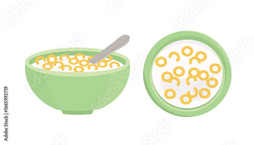 Crispy cereal with milk. Breakfast food.