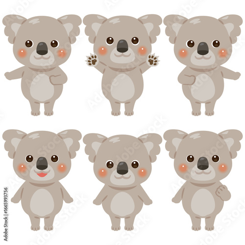 指さしをするコアラのキャラクターイラストセット
