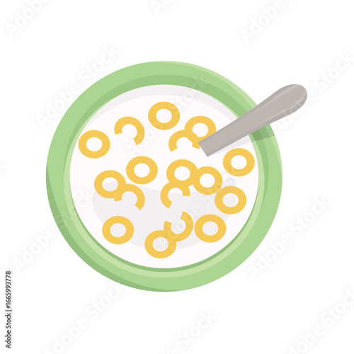 Bowl with cereal and milk.