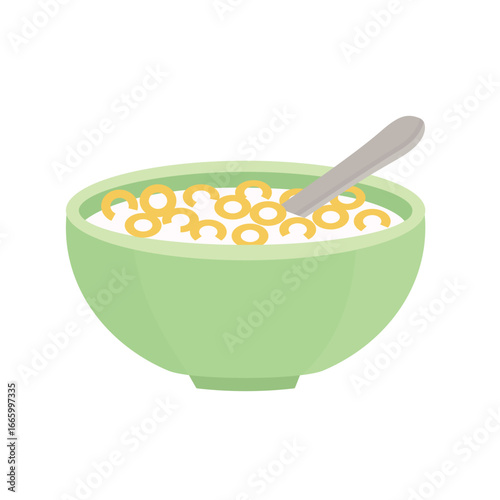 Diet food. Cereal granola. Milk with ring cereal.