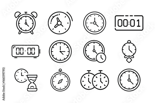 Collection of time and clock icons alarm clock hourglass