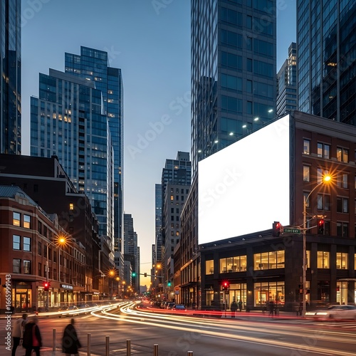 City street scene with blank billboard