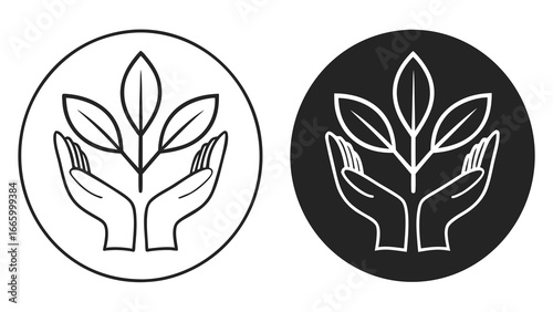 Vector illustration of hands holding plant symbolizing eco care, sustainability and environmental protection
