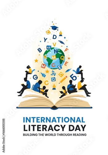 World Literacy Day Illustration with Kids Reading