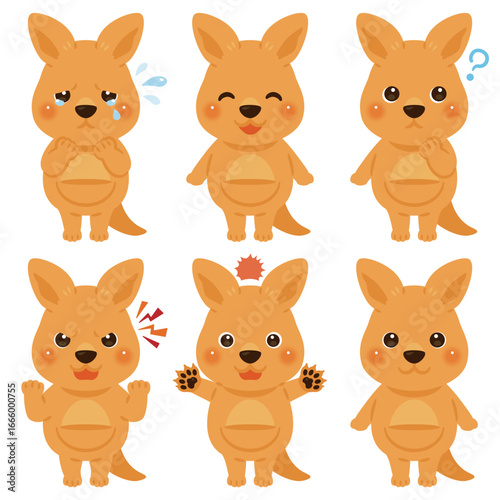 カンガルーのキャラクターイラスト　表情セット