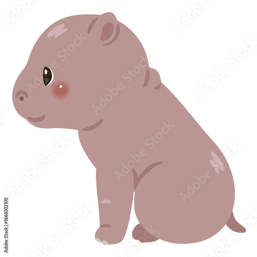 横から見たお座りしたカバのイラスト