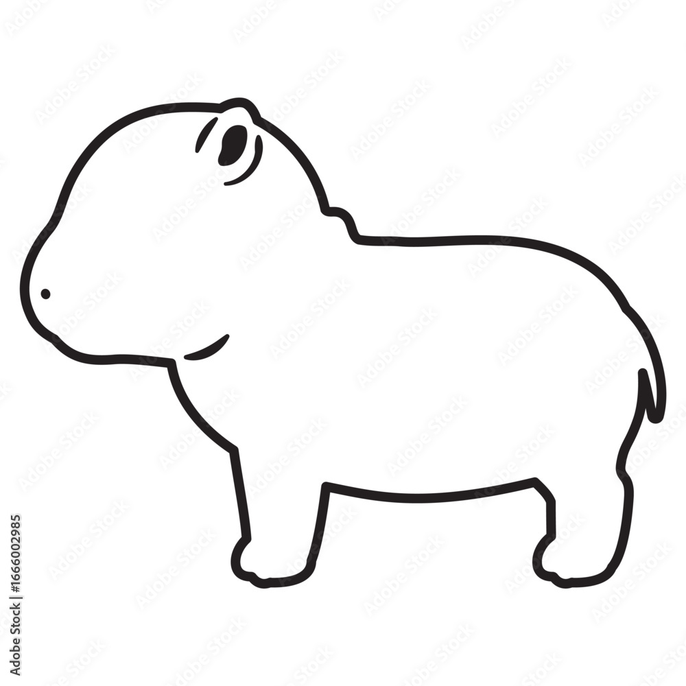 Obraz premium 横向きのカバの線画
