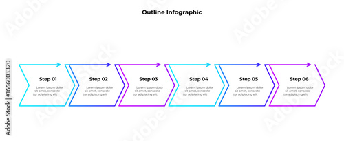 Outline Timeline Infographic with Six Sequential and Colorful Steps