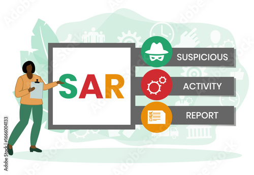 sar - suspicious activity report acronym. business concept background. vector illustration concept with keywords and icons. lettering illustration with icons for web banner, flyer