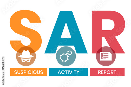 sar - suspicious activity report acronym. business concept background. vector illustration concept with keywords and icons. lettering illustration with icons for web banner, flyer