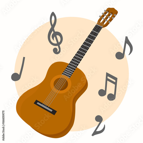 Guitar flat illustration Musical notes card Singer Musician Guitarist profession or hobby