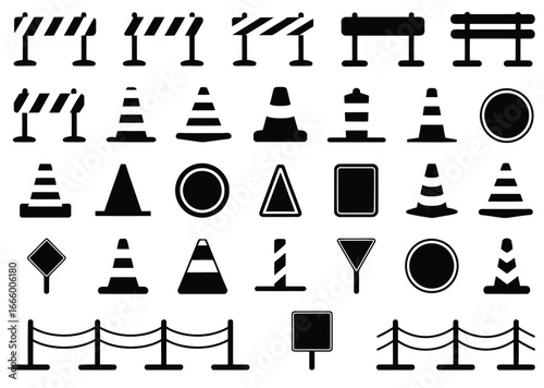 Set of Traffic Safety Icons Minimalist Vector Illustrations for Road Construction and Hazards