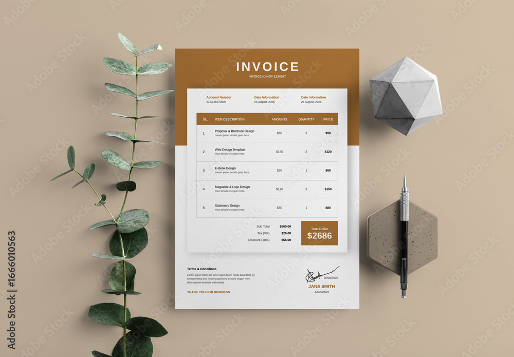 Professional Invoice Design Layout Stock Template | Adobe Stock