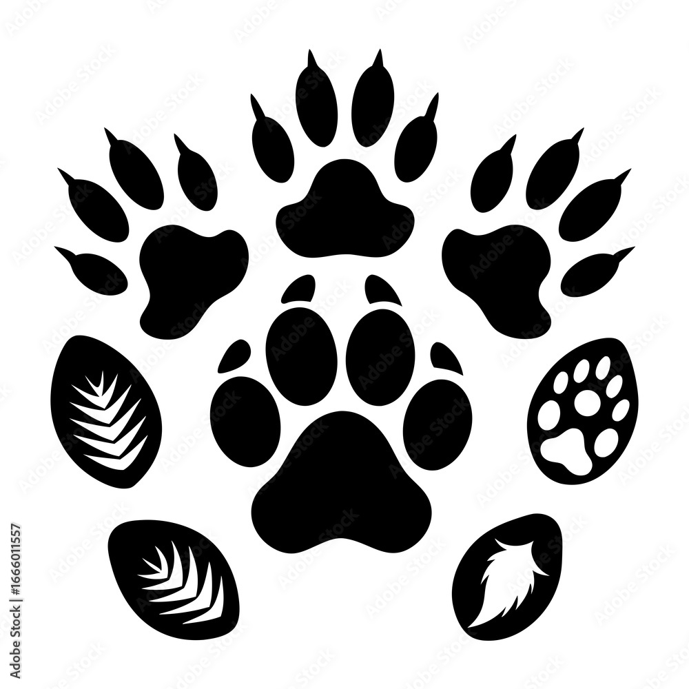 Fototapeta premium Animal prints vector clean black silhouette design white background