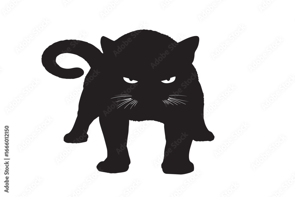 Obraz premium Angry Black Cat Silhouette Vector Illustration for Halloween and Scary Themes