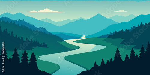 Aerial view of a winding river flowing through a natural landscape