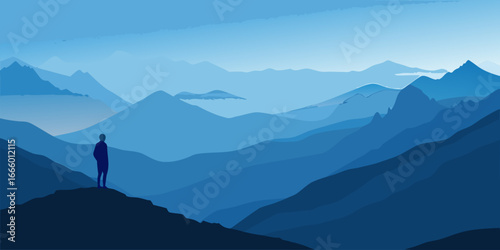 Lone figure silhouetted on a hilltop at dawn or dusk