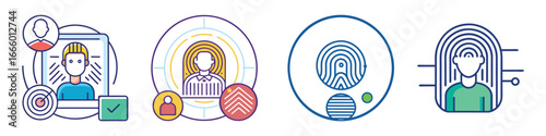 Biometric Authentication: Modern Line Art Icons for Secure Identity Verification and Access Control.