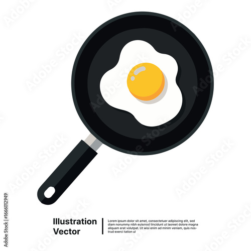 Fried Egg in Frying Pan A Simple and Delicious Breakfast Illustration in Vector Style