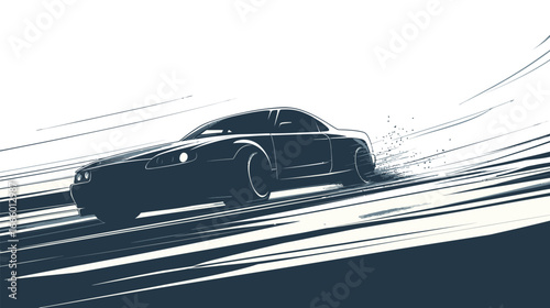 Silhouette of a Car Speeding on a Highway Vector Illustration