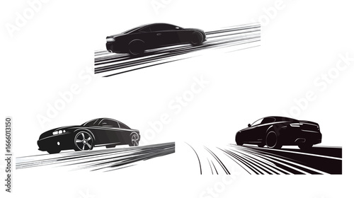 Silhouette of a Car Speeding on a Highway Vector Illustration