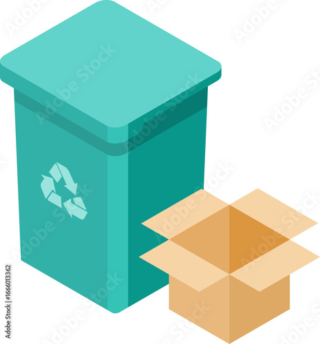 Garbage Recycling and Waste Management Isometric Icons Set