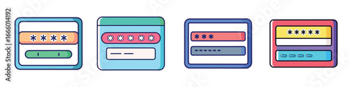 Colorful App Login Screens: Password Input Fields, User Interface Design Elements