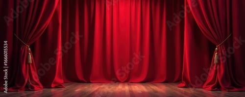 Crimson velvet curtains, stage opening A dramatic reveal , drama, opening, luxury
