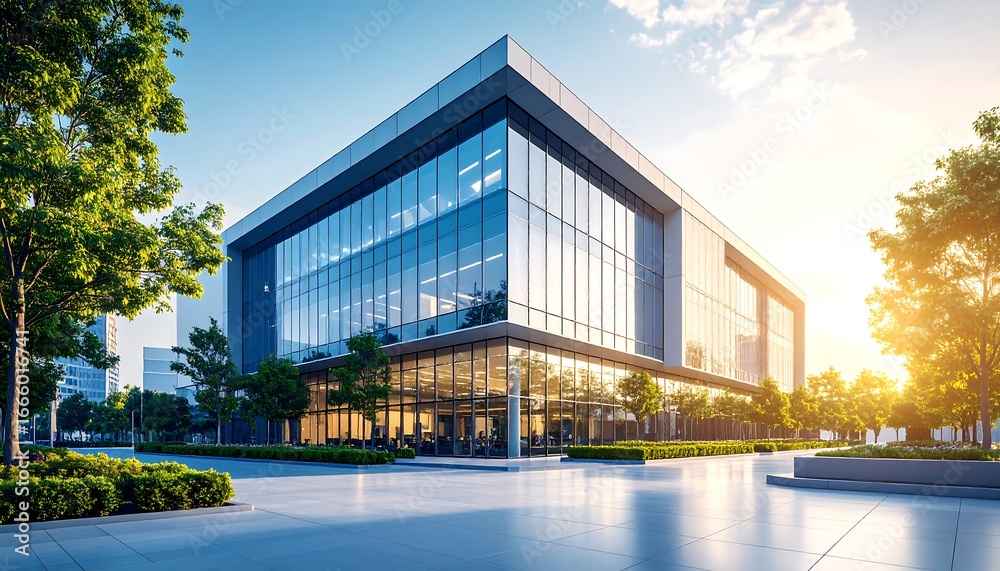Obraz premium Modern office building in a landscaped urban setting