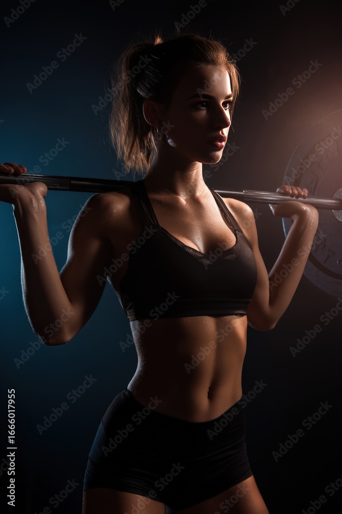 Woman Lifting Barbell – Strength Training and Power Workout for Female Athletes Photo. Fictional Character Created By Generative AI
